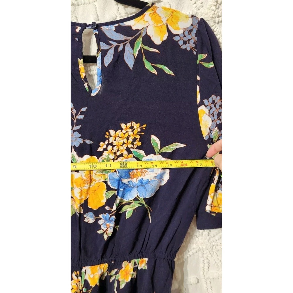 Band Of Gypsies Jumpsuit Womens M Floral Boho Navy‎ Yellow Flutter Sleeve P102 - Picture 10 of 13